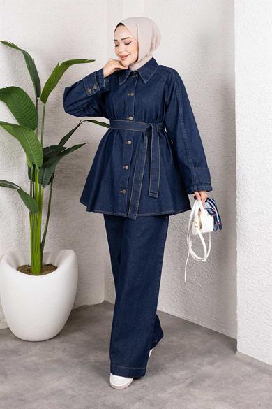 Apolet Detaylı Kot Takım Koyu Mavi