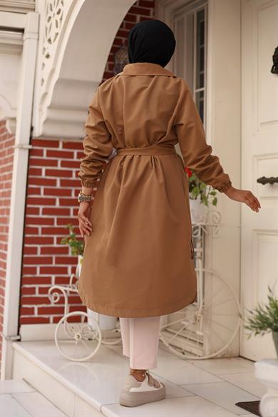 Apolet Detaylı Trençkot  Camel 4432