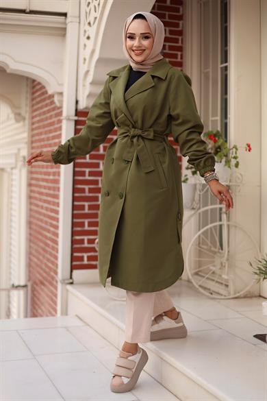 Apolet Detaylı Trençkot  Haki 4432