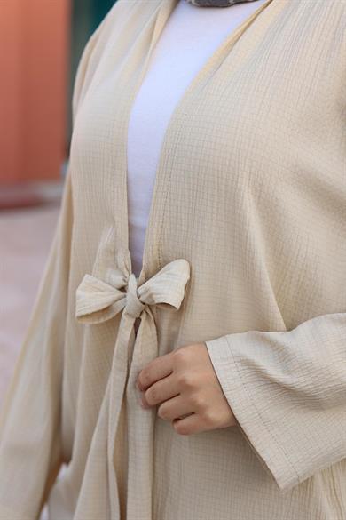 Bağlama Detaylı Kimono Takım Bej 1225