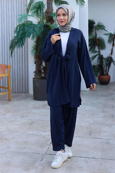 Bağlama Detaylı Kimono Takım Lacivert 1225