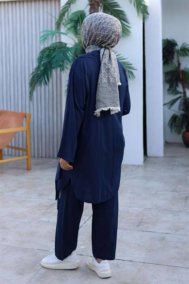 Bağlama Detaylı Kimono Takım Lacivert 1225