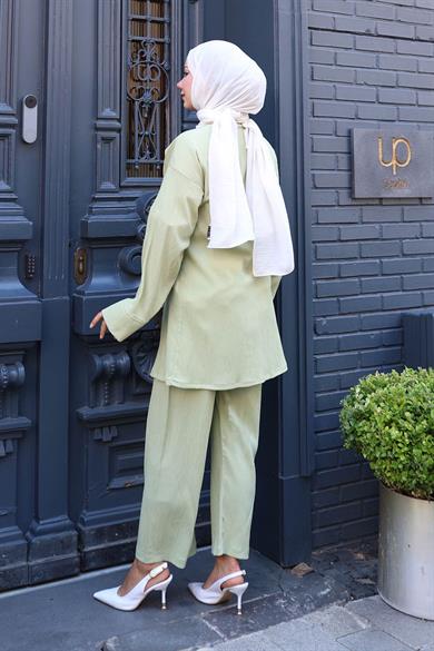 Bağlama Detaylı Kimono Takım Mint Yeşili