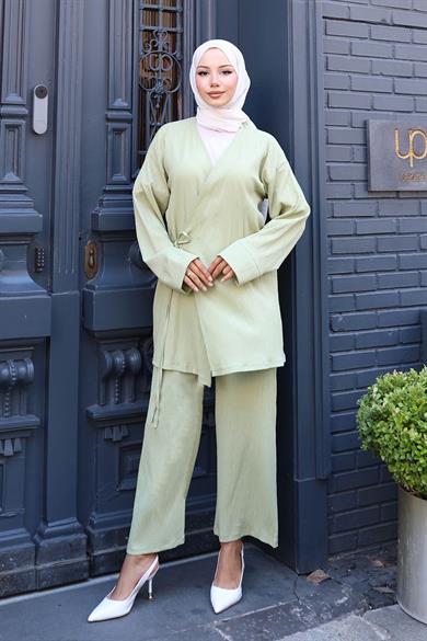 Bağlama Detaylı Kimono Takım Mint Yeşili