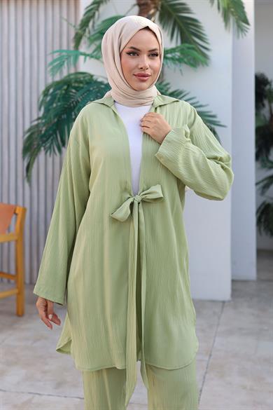 Bağlama Detaylı Kimono Takım Mint Yeşili 1225