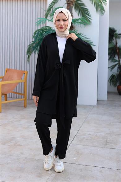 Bağlama Detaylı Kimono Takım Siyah 1225