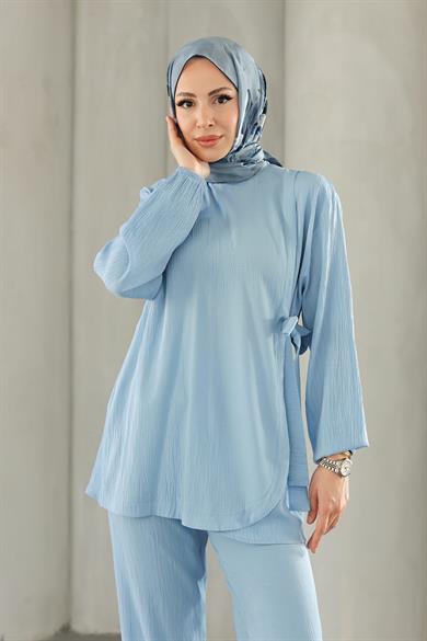 Bağlama Detaylı Takım Bebe Mavisi