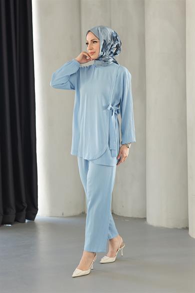 Bağlama Detaylı Takım Bebe Mavisi