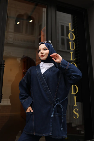 Bağlamalı Denim İkili Takım | Rahat Kesim Kot Kombin | Tesettür Uyumlu