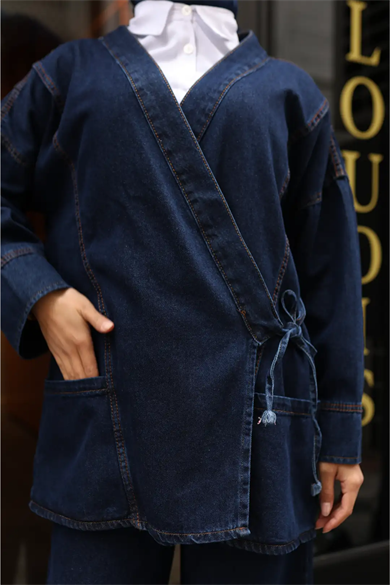 Bağlamalı Denim İkili Takım | Rahat Kesim Kot Kombin | Tesettür Uyumlu