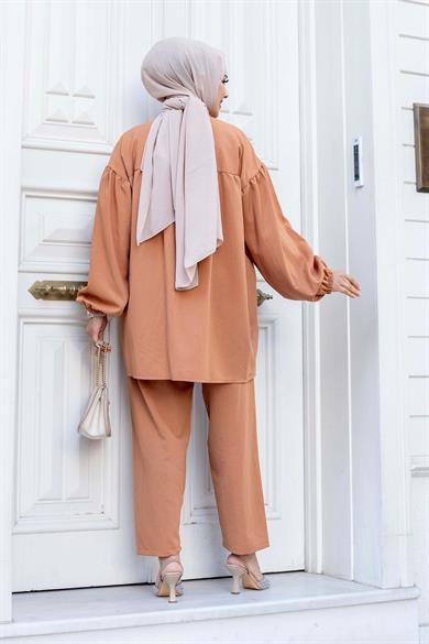 Balon Kol Tesettür Camel Takım 