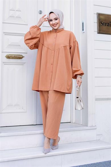 Balon Kol Tesettür Camel Takım 