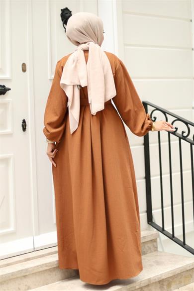 Büzgü Detaylı Ferace Kahverengi 4421