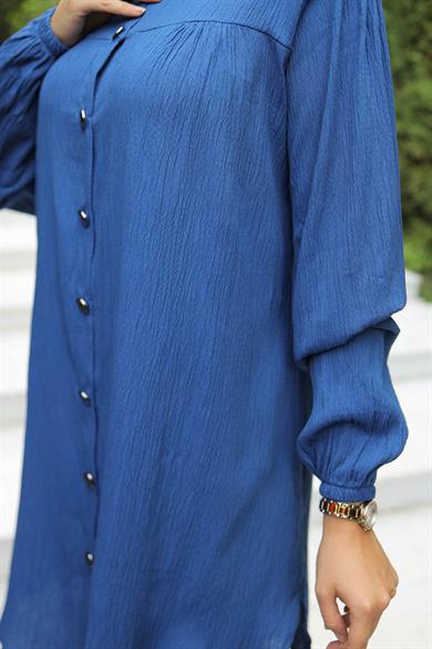 Büzgü Detaylı Tesettür İndigo Takım 