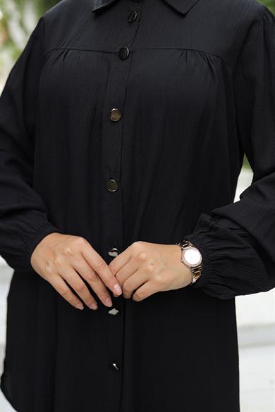 Büzgü Detaylı Tesettür Siyah Takım 