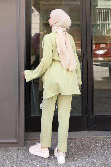 Cep Detaylı Kimono Takım Mint Yeşili