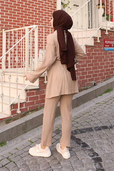 Cep Detaylı Kimono Takım Vizon