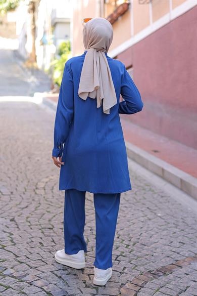 Cep Detaylı Tesettür İndigo Takım 