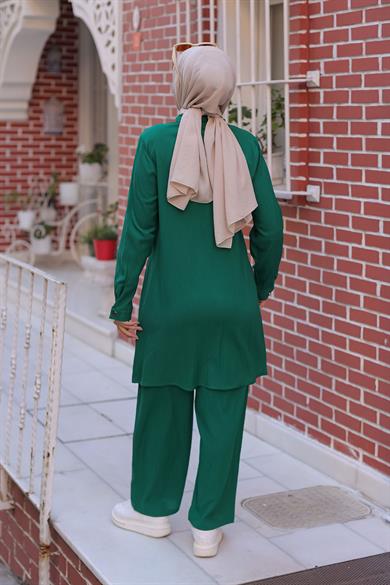 Cep Detaylı Tesettür Yeşil Takım 