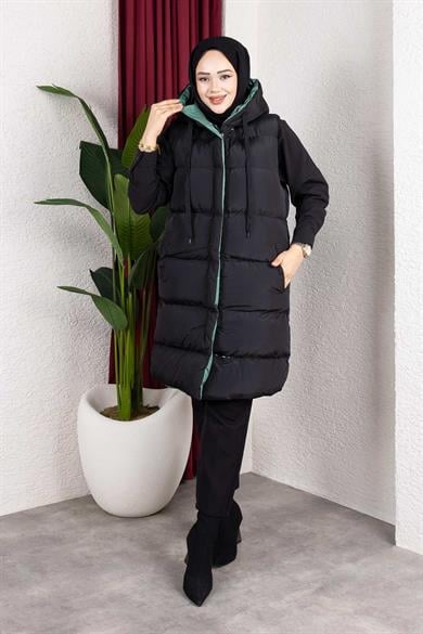 Çift Taraflı Kapşonlu Yeşil Şişme Yelek