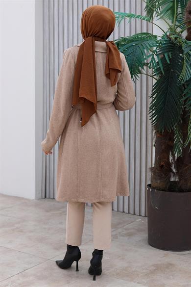 Düğme Detaylı Kaşe Kaban Vizon 1224