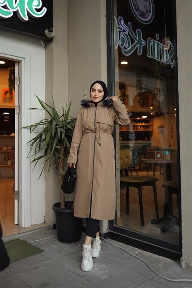 Düğme Detaylı Tesettür Vizon Mont 