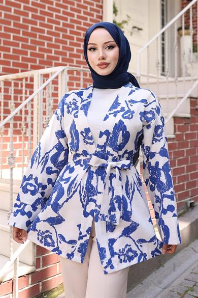 Etnik Desen Kimono İndigo
