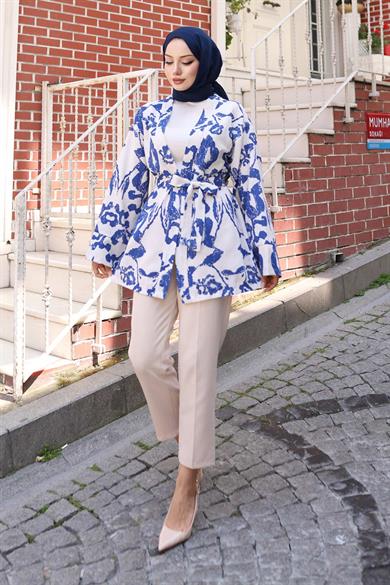 Etnik Desen Kimono İndigo