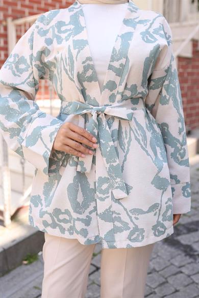 Etnik Desen Kimono Mint Yeşili