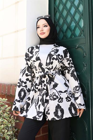 Etnik Desen Kimono Siyah