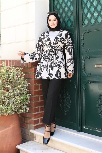 Etnik Desen Kimono Siyah