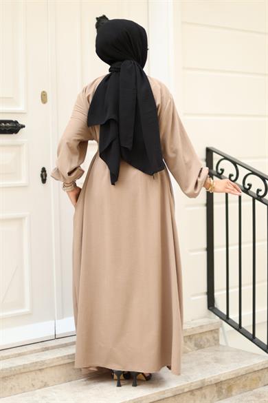 Gizli Fermuarlı Kuşaklı Ferace Vizon 4423