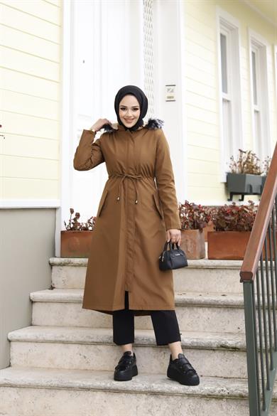 Gizli Patlı Tesettür Camel Mont