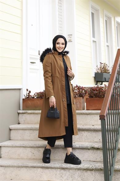 Gizli Patlı Tesettür Camel Mont