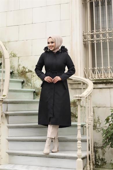 Gizli Patlı Tesettür Siyah Mont