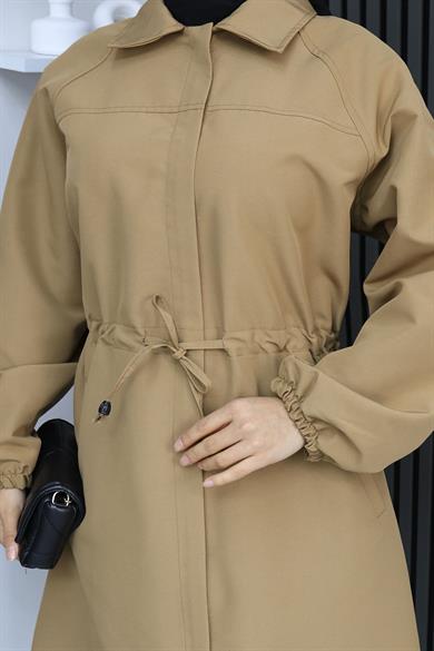 Gizli Patlı Trençkot  Camel 4430