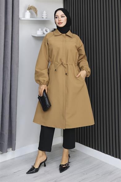 Gizli Patlı Trençkot  Camel 4430