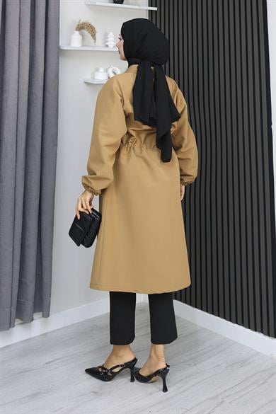 Gizli Patlı Trençkot  Camel 4430