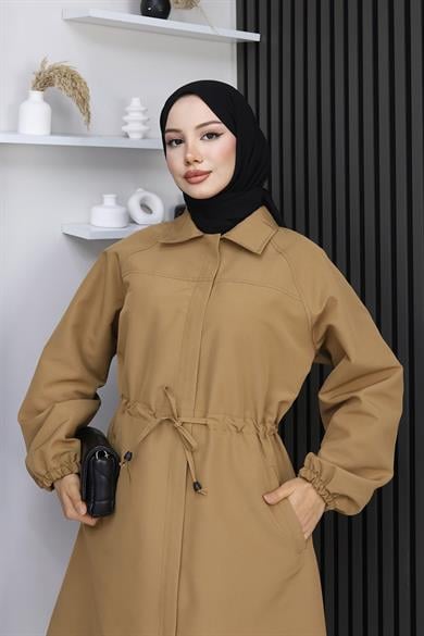 Gizli Patlı Trençkot  Camel 4430