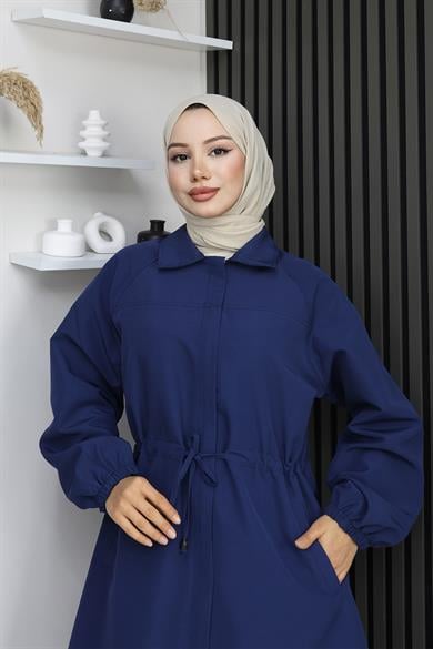 Gizli Patlı Trençkot  İndigo 4430
