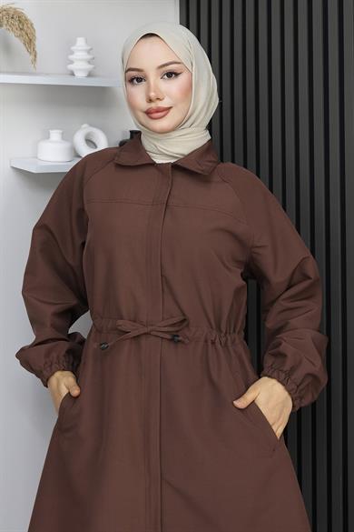 Gizli Patlı Trençkot Mürdüm 4430