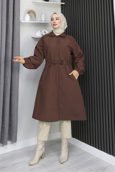 Gizli Patlı Trençkot Mürdüm 4430