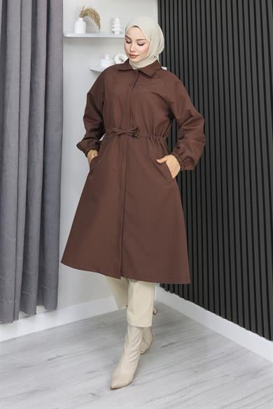 Gizli Patlı Trençkot Mürdüm 4430