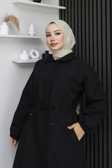 Gizli Patlı Trençkot  Siyah 4430