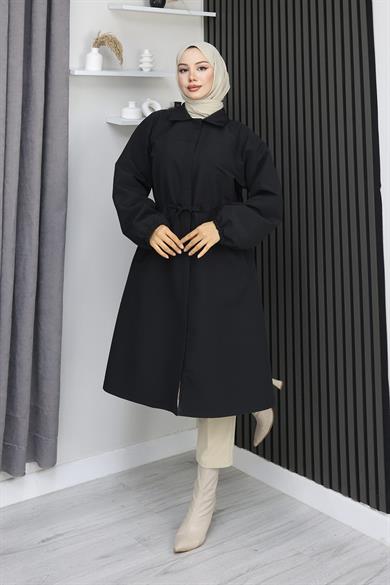 Gizli Patlı Trençkot  Siyah 4430