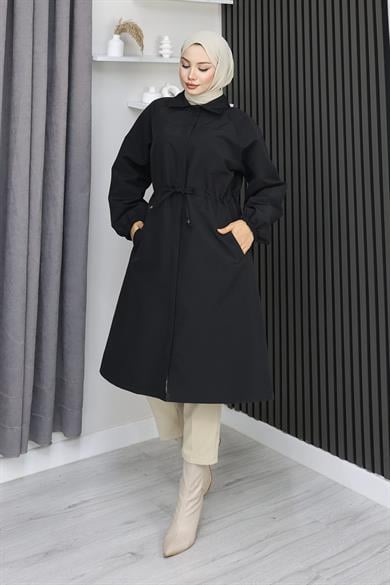 Gizli Patlı Trençkot  Siyah 4430