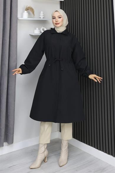 Gizli Patlı Trençkot  Siyah 4430