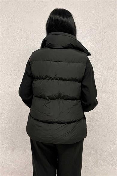 Kahverengi Astarlı Siyah Şişme Yelek