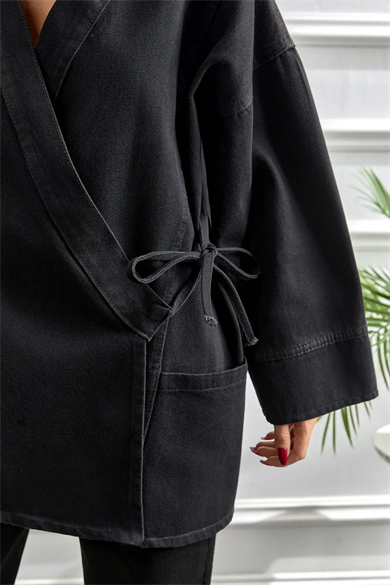 Kimono Kesim Ceket | Bağlamalı Cepli Oversize Model