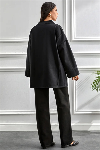 Kimono Kesim Ceket | Bağlamalı Cepli Oversize Model